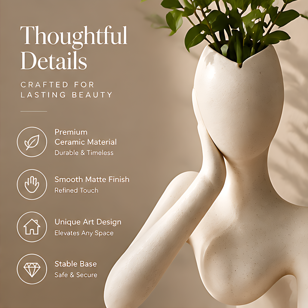 Abstract thinker figure vase with feature icons: Unique Design Modern Artistic, Premium Material Durable Long-lasting, Versatile Decor Fits Any Space, Perfect Gift For Your Loved Ones
