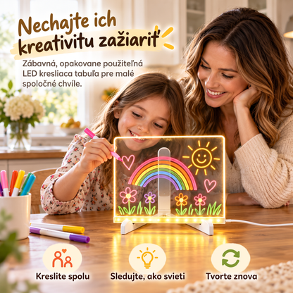 ✨ Akrylová tabuľa s LED podsvietením na kreslenie a písanie poznámok – obsahuje súpravu 7 fixiek 🎨 Rozvíjajte predstavivosť svojho dieťaťa