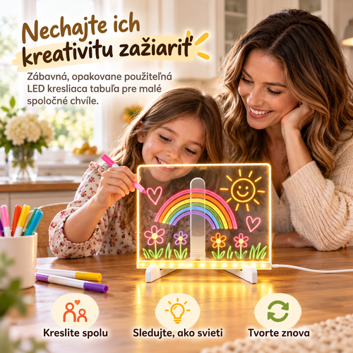 ✨ Akrylová tabuľa s LED podsvietením na kreslenie a písanie poznámok – obsahuje súpravu 7 fixiek 🎨 Rozvíjajte predstavivosť svojho dieťaťa