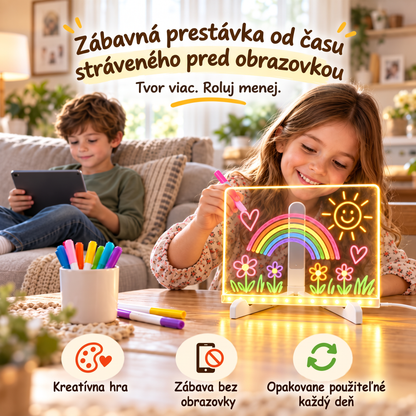 ✨ Akrylová tabuľa s LED podsvietením na kreslenie a písanie poznámok – obsahuje súpravu 7 fixiek 🎨 Rozvíjajte predstavivosť svojho dieťaťa