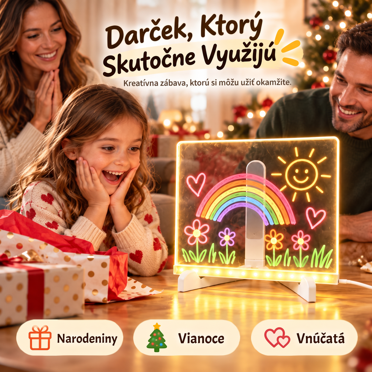 ✨ Akrylová tabuľa s LED podsvietením na kreslenie a písanie poznámok – obsahuje súpravu 7 fixiek 🎨 Rozvíjajte predstavivosť svojho dieťaťa