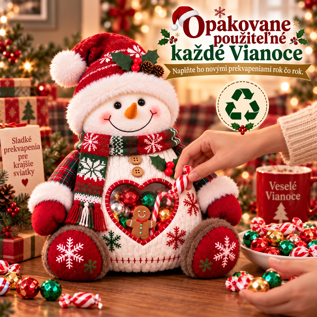 🎅🎄Posledný deň – zľava 50 %! 🍭Nádoba na sladkosti s vianočným motívom – opakovane použiteľný obal na dobroty a darčeky🦌Ideálna voľba pre deti